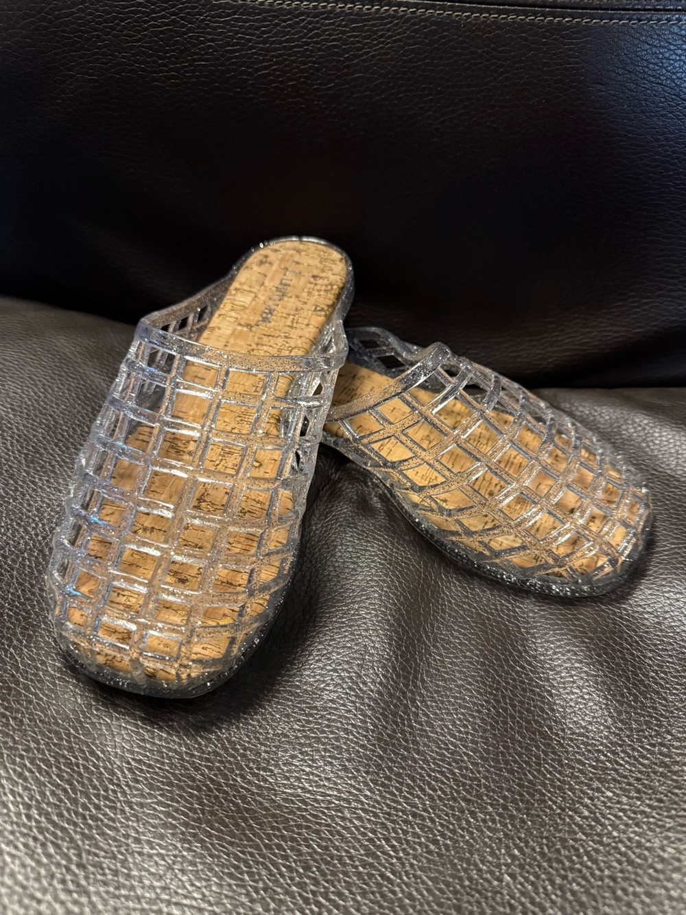 Clear Cage Slide Mules with Cork Footbed